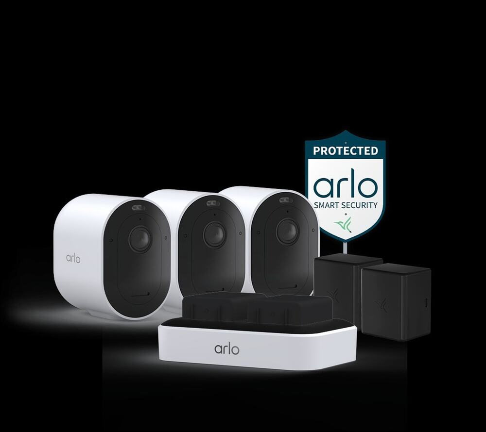 Arlo Pro 6th Generation Battery-Powered 3 Cameras + Batteries Bundle, Yard Sign